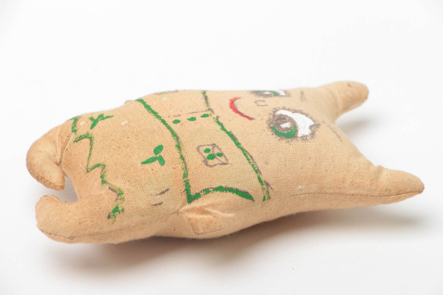 Peluche faite main chat en toile de coton peinte décorative et pour enfants photo 2
