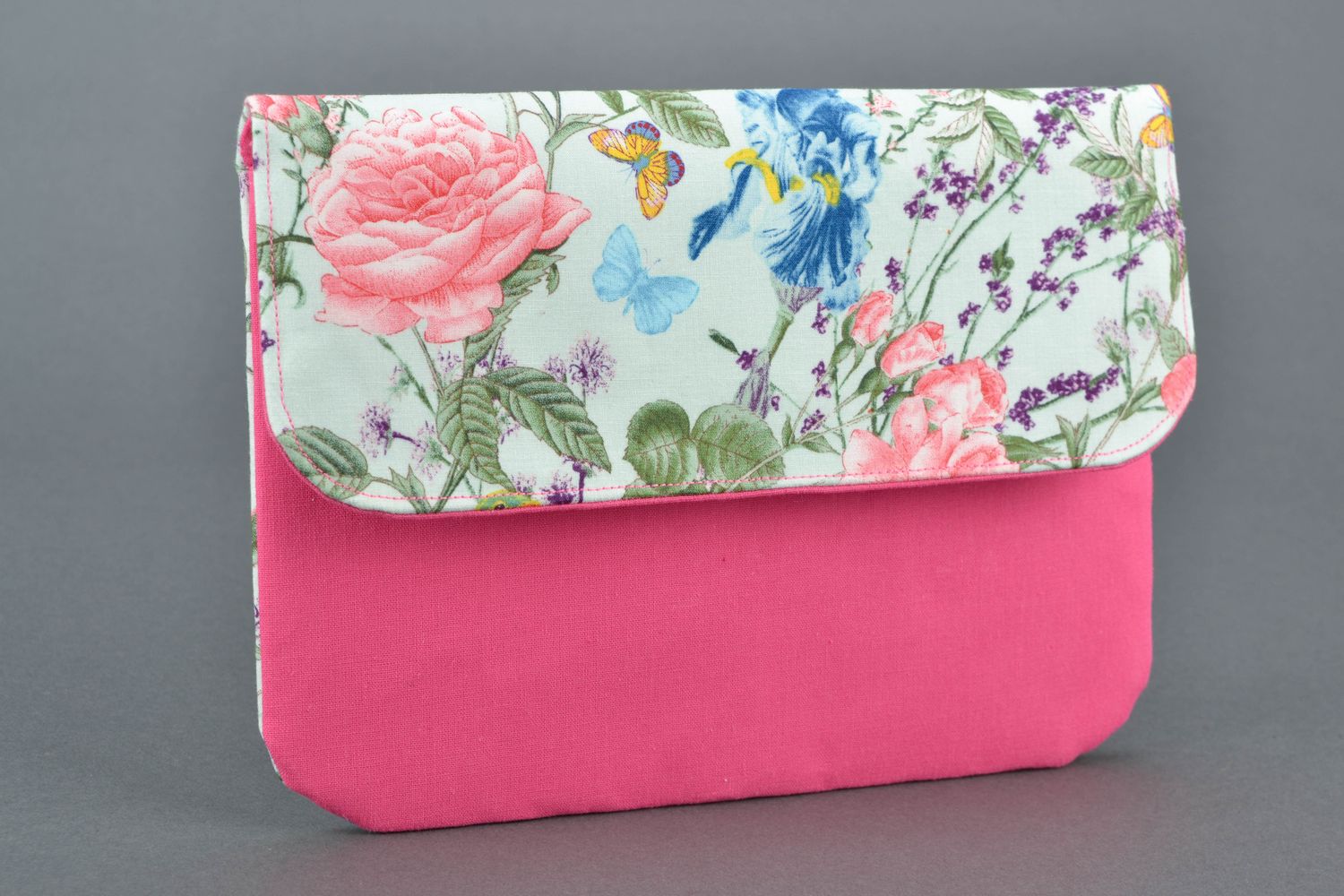 Handmade fabric clutch Roses and Butterflies photo 1