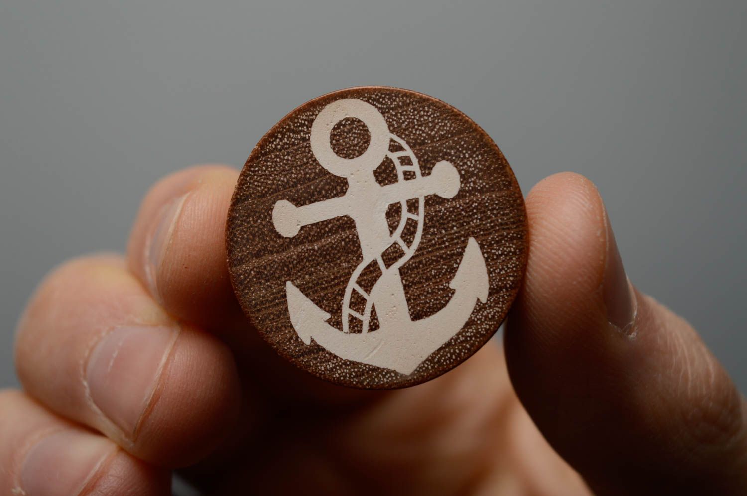 Wooden plug earrings with anchors photo 4