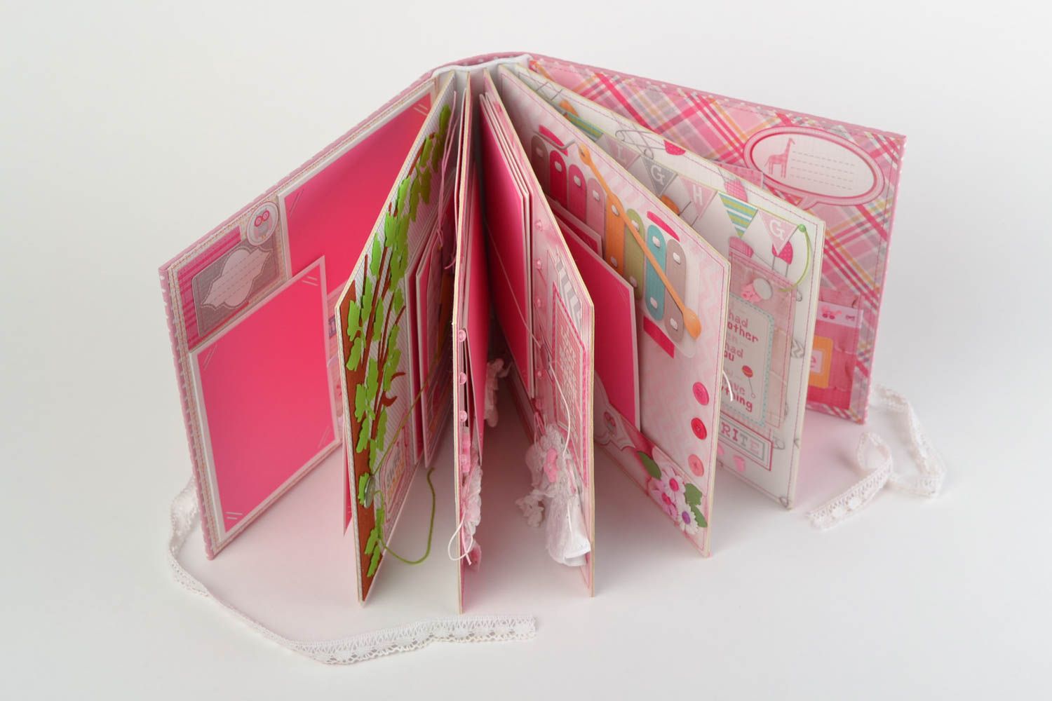 Pink handmade scrapbooking photo album with soft cover for girl photo 5