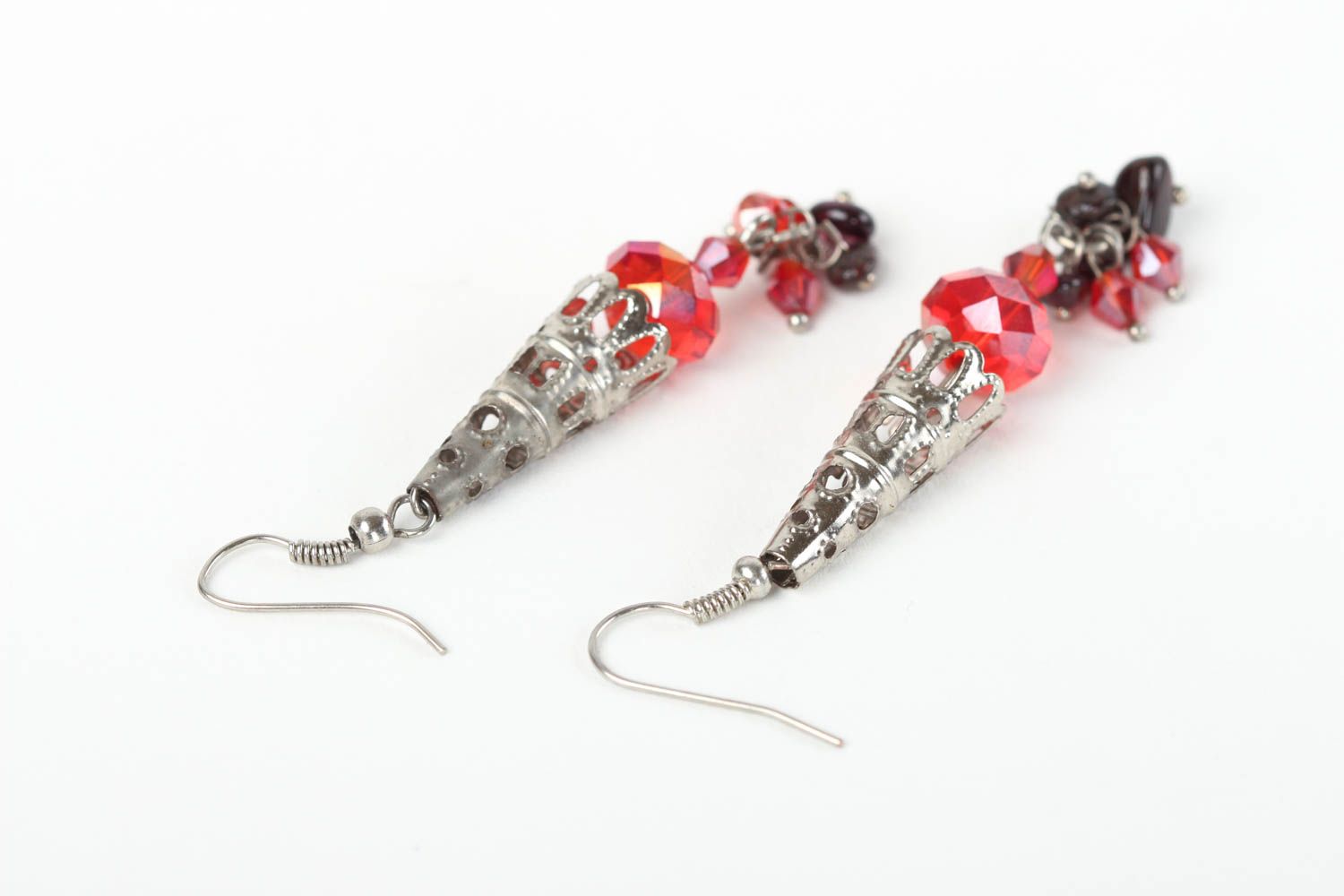Stylish handmade beaded earrings metal earrings with natural stones small gifts photo 4