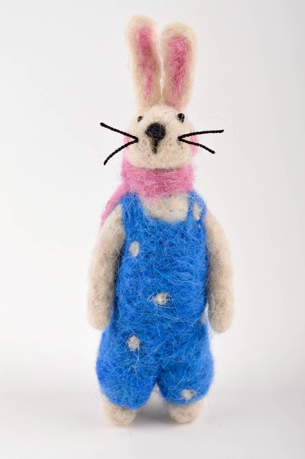 Conejo de fieltro con mono hecho a mano juguete de lana regalo original para niño foto 2
