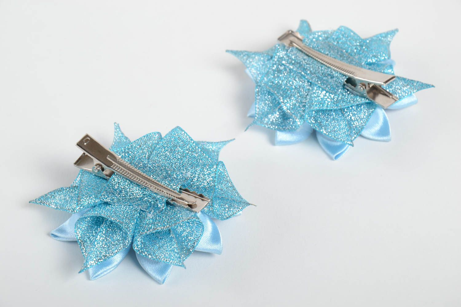 Barrettes fleurs fait main Accessoire coiffure bleue Cadeau pour fille 2 pièces photo 3