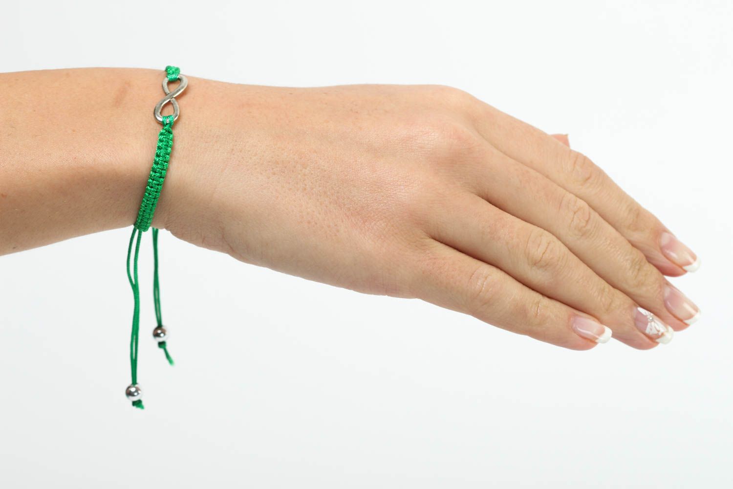 Bracelet vert Bijou fait main tressé en fils de nylon avec infini Cadeau femme photo 5