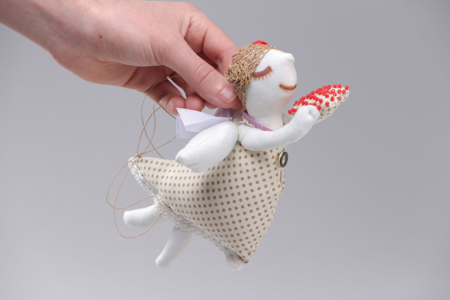 Handmade soft toy with sewn of cotton and linen fabrics with eyelet Sleepy Angel  photo 4