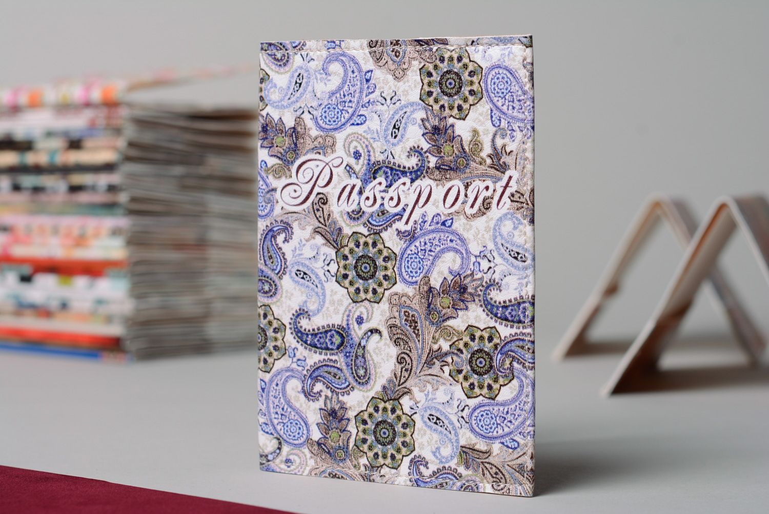 Homemade leather passport cover with print in Turkish style photo 1