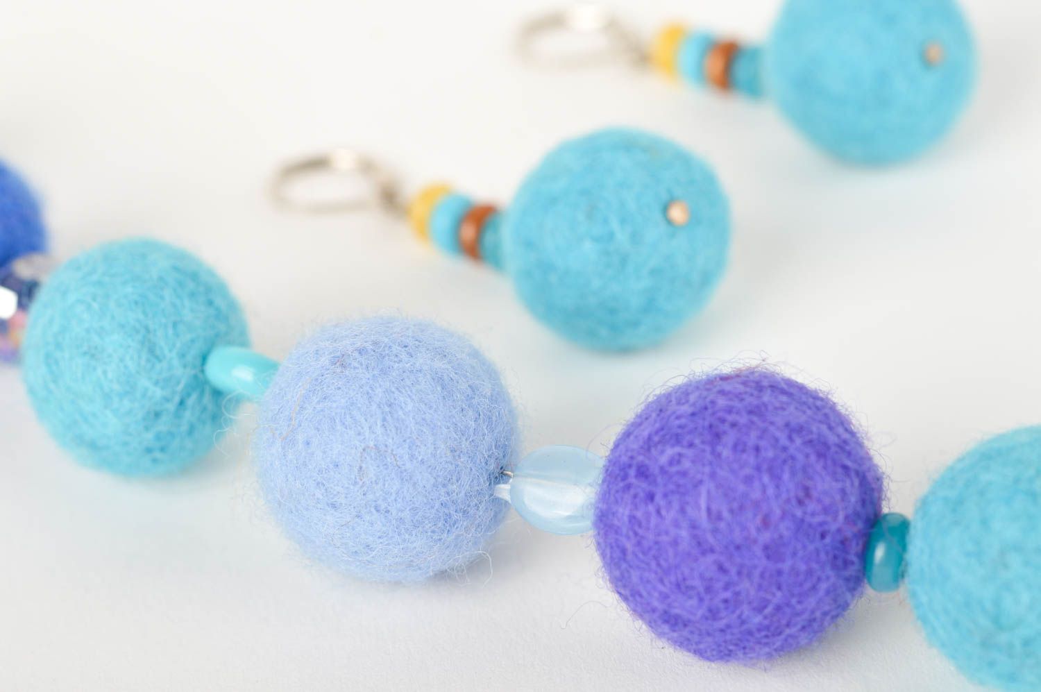 Handmade earrings with unusual bead necklace woolen accessory gift ideas photo 4