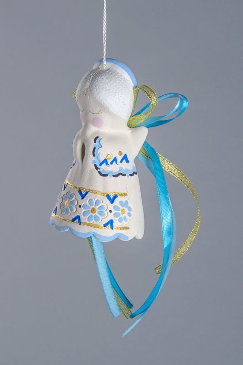 Clochette céramique bleue artisanale Ange photo 5