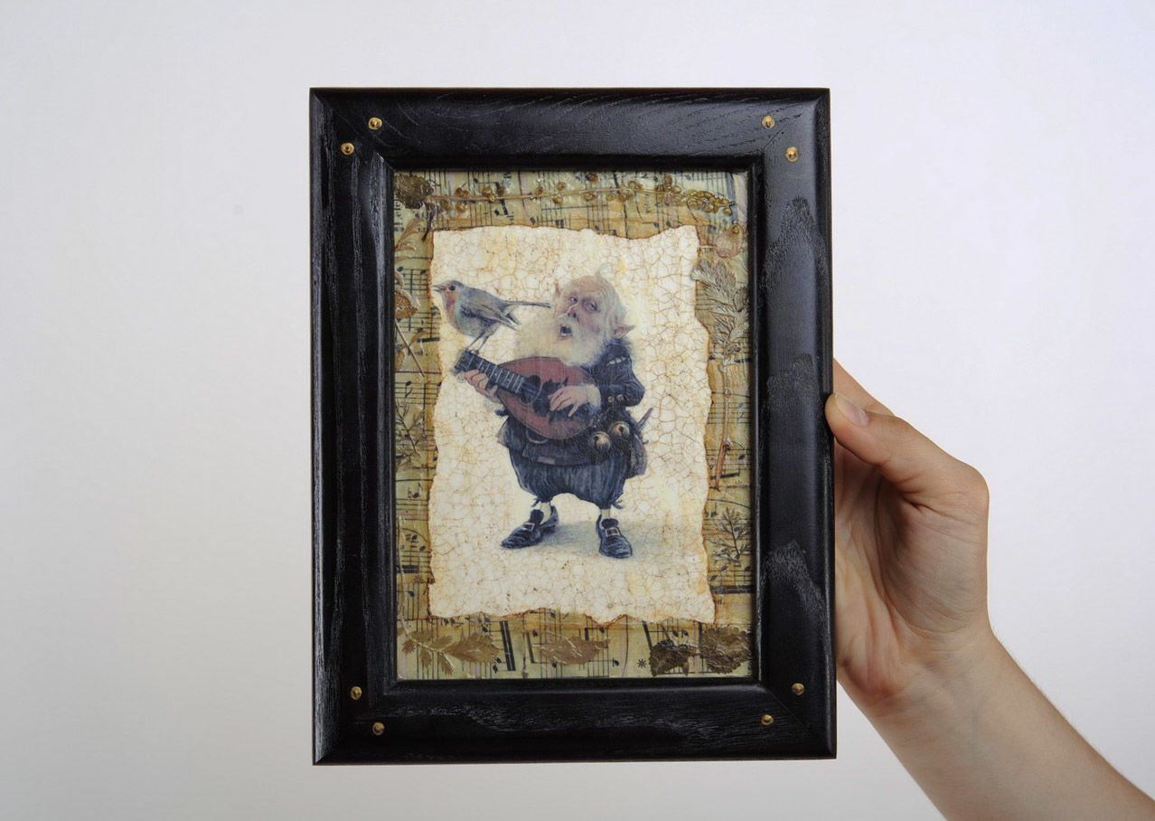 Tableau décoratif Gnome avec luth fait main photo 5