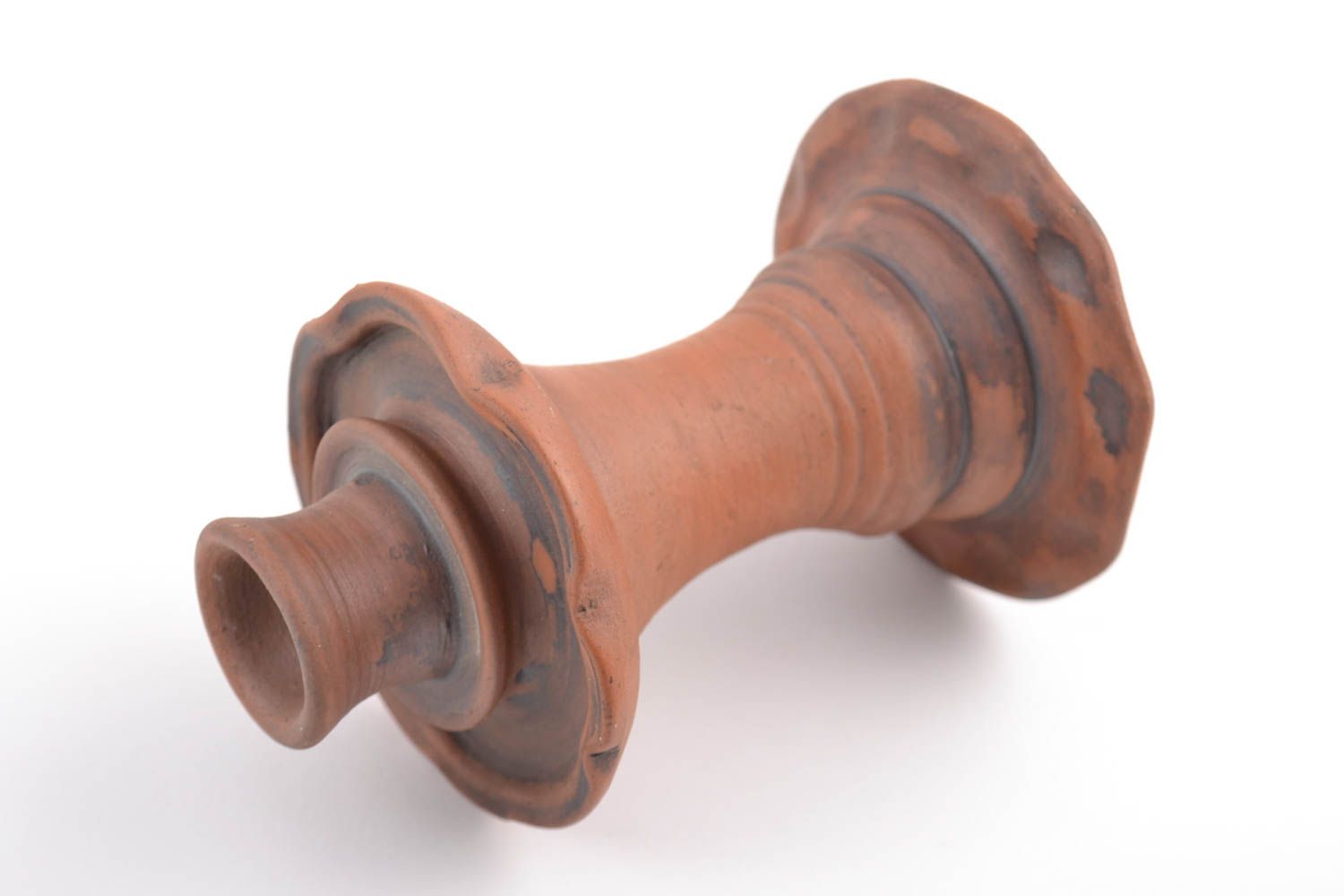 Unusual brown handmade clay candlestick kilned with milk for interior decor photo 5