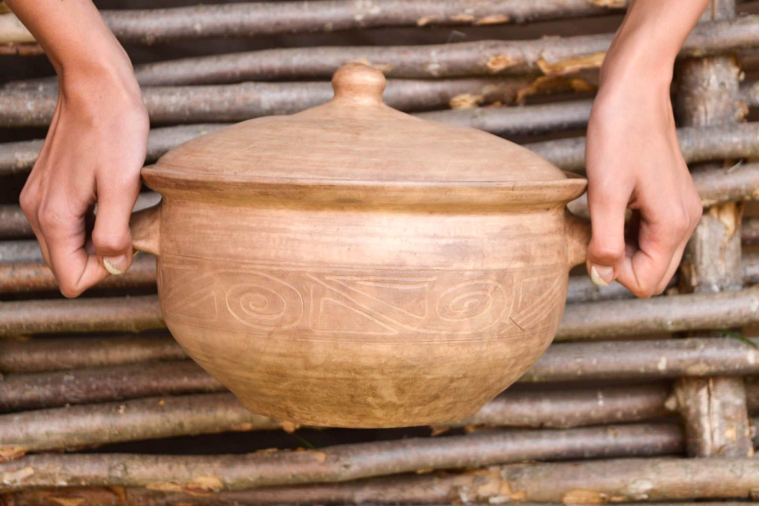 Cacerola de barro con tapa hecha a mano ollas de ceramica regalo original foto 2
