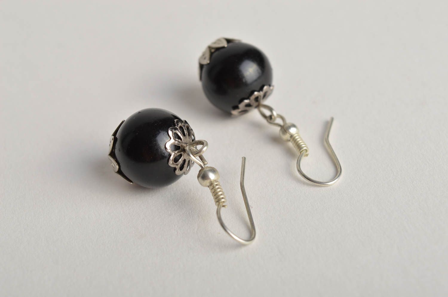 Handmade unusual beaded earrings elegant black earrings female jewelry photo 3