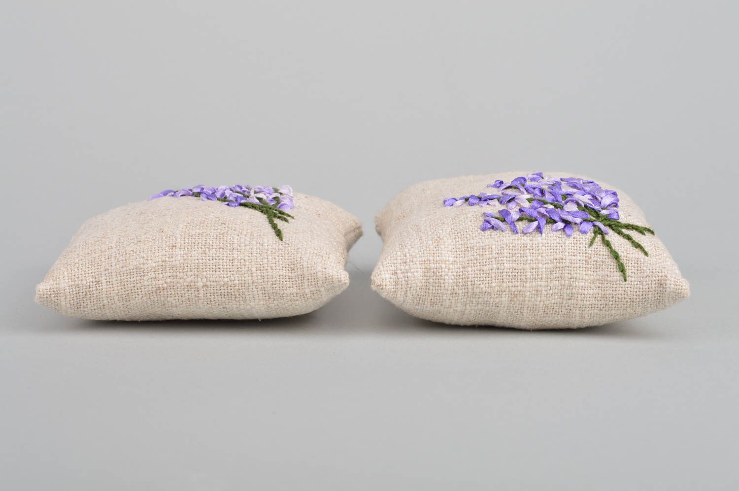 Set of 2 handmade sachet pillows with ribbon embroidery for home decor photo 3