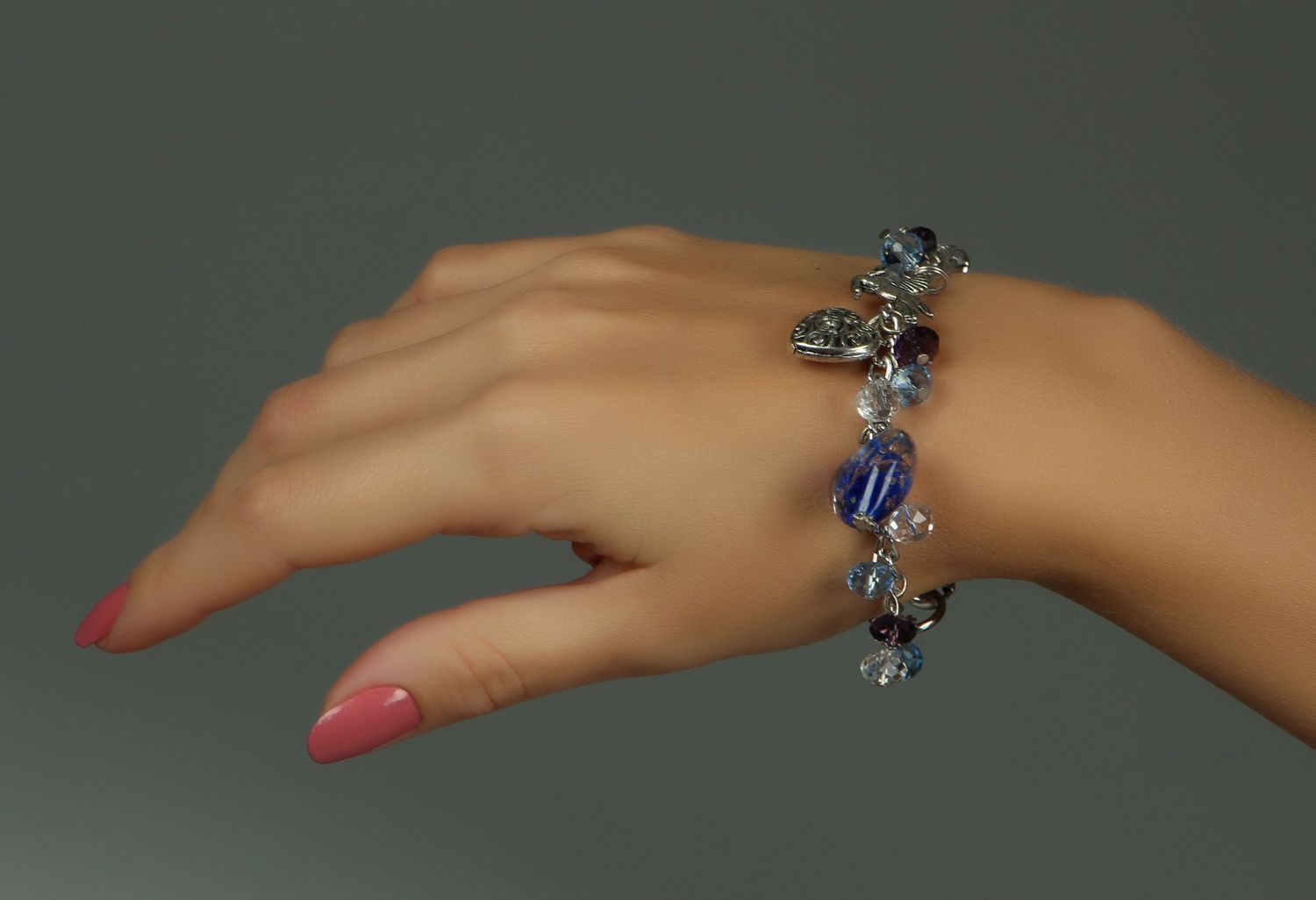 Bracelet en verre tchèque bleu fait main photo 5