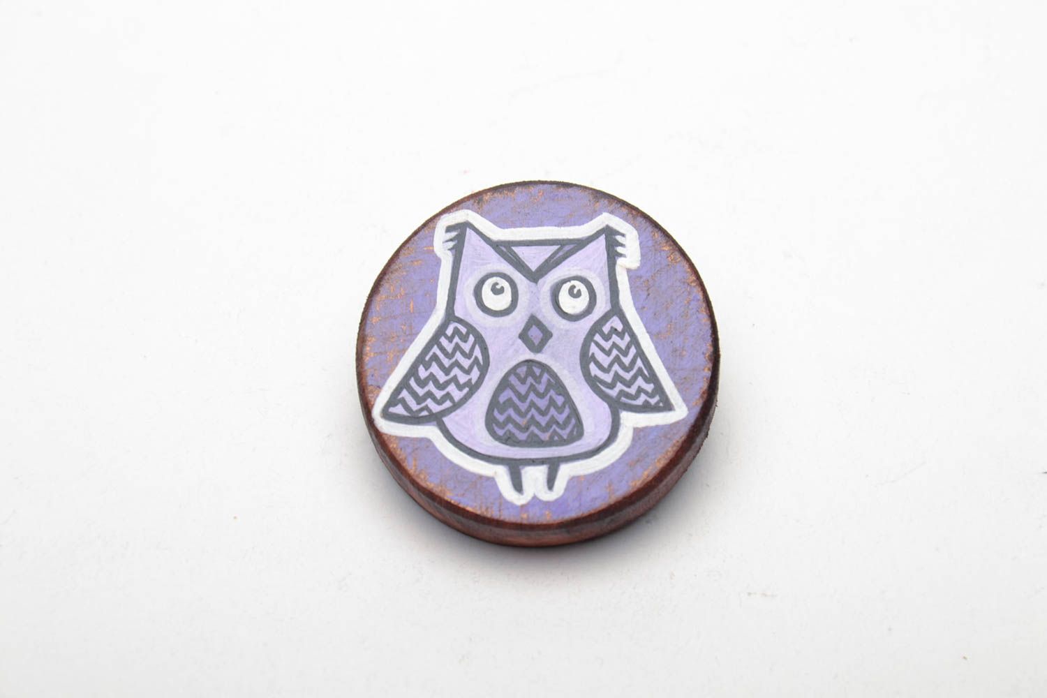 Homemade wooden brooch Owl photo 2