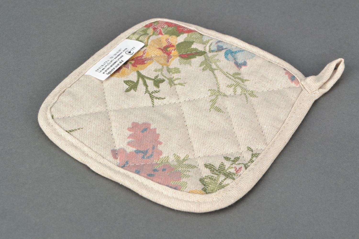 Manique carrée en coton et polyamide avec dentelle et motif floral faite main photo 4