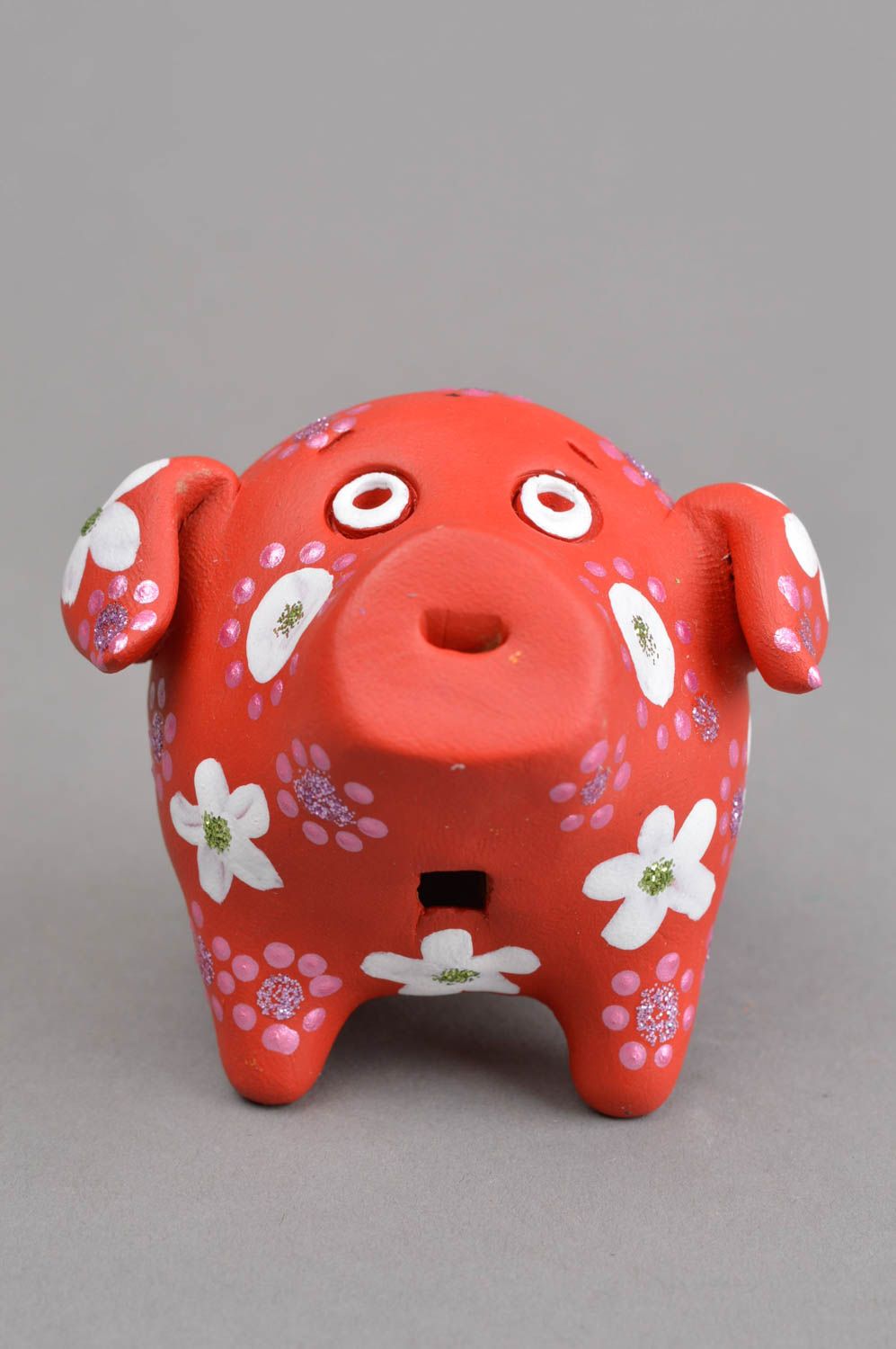 Sifflet jouet fait main Instrument de musique Figurine cochon rouge en argile photo 2