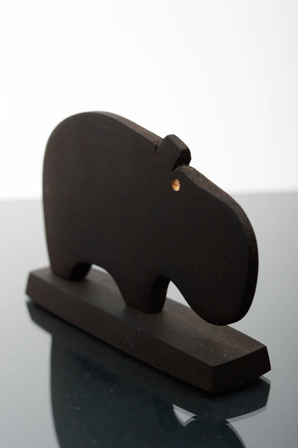 Figurine décorative fait main Statuette en bois Cadeau original noir hippo photo 2