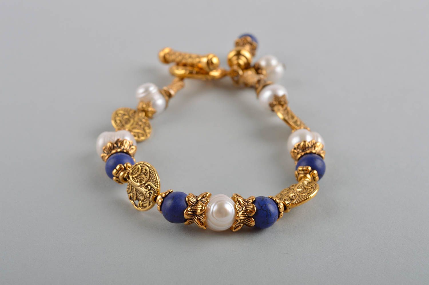 Homemade white and blue beads charm bracelet gemstone jewelry for women photo 3