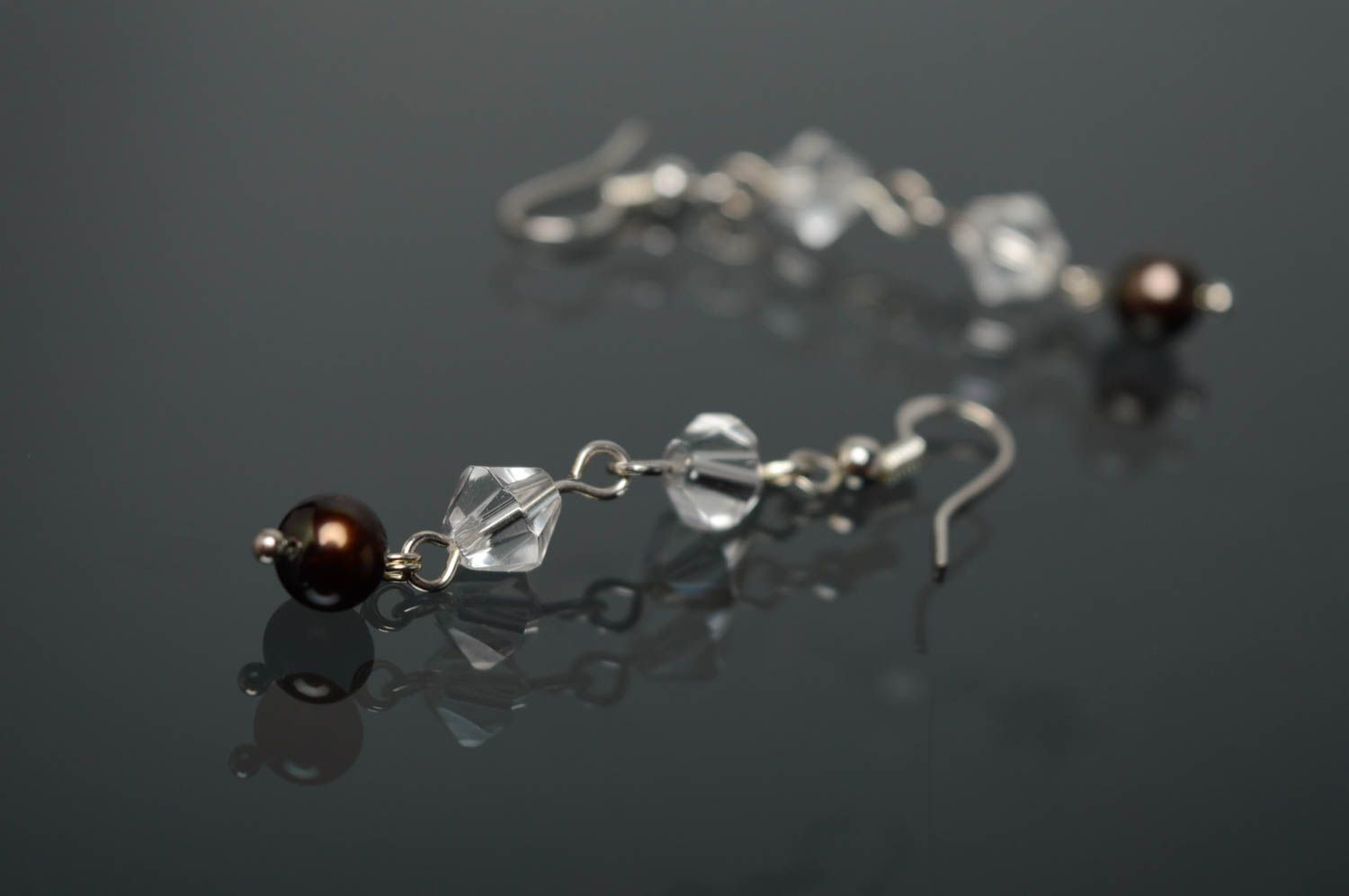 Silver earrings with pearl and crystal photo 2