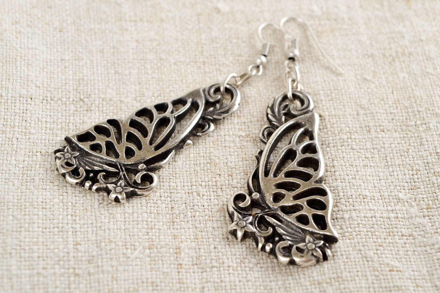 Metal woman accessories hand crafted long earrings butterfly wings gift photo 1