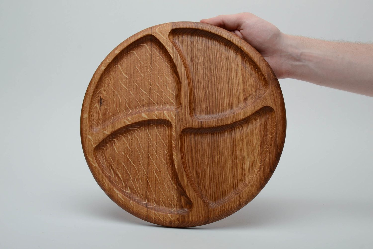 Wooden compartmental dish with 4 departments covered with linseed oil photo 5