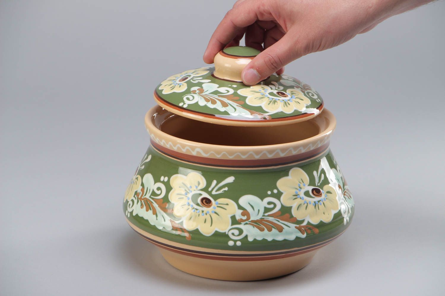Pot avec couvercle en argile peint de glaçure colorée fait main grand 3 l photo 5