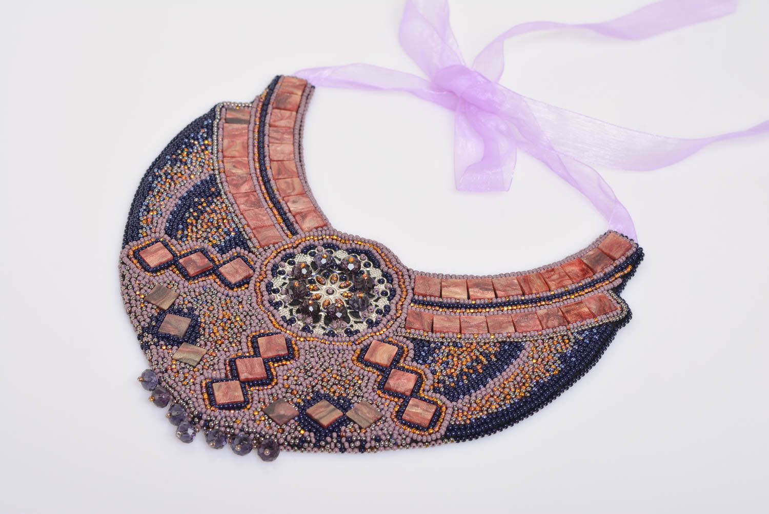 Beautiful handmade massive evening beaded necklace design jewelry Scythian Gold photo 3