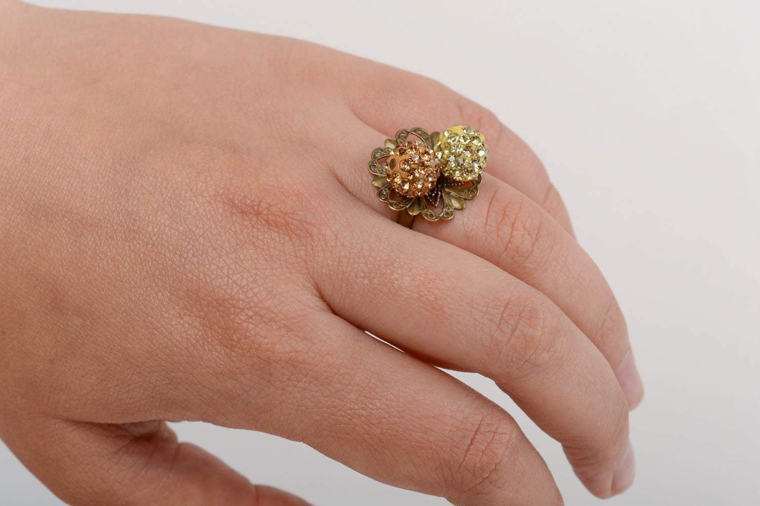 Handmade designer large volume ring with rhinestones for women photo 5