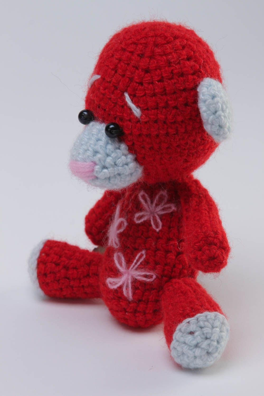 Jouet ours rouge fait main Peluche tricotée au crochet mi-laine Cadeau enfant photo 2