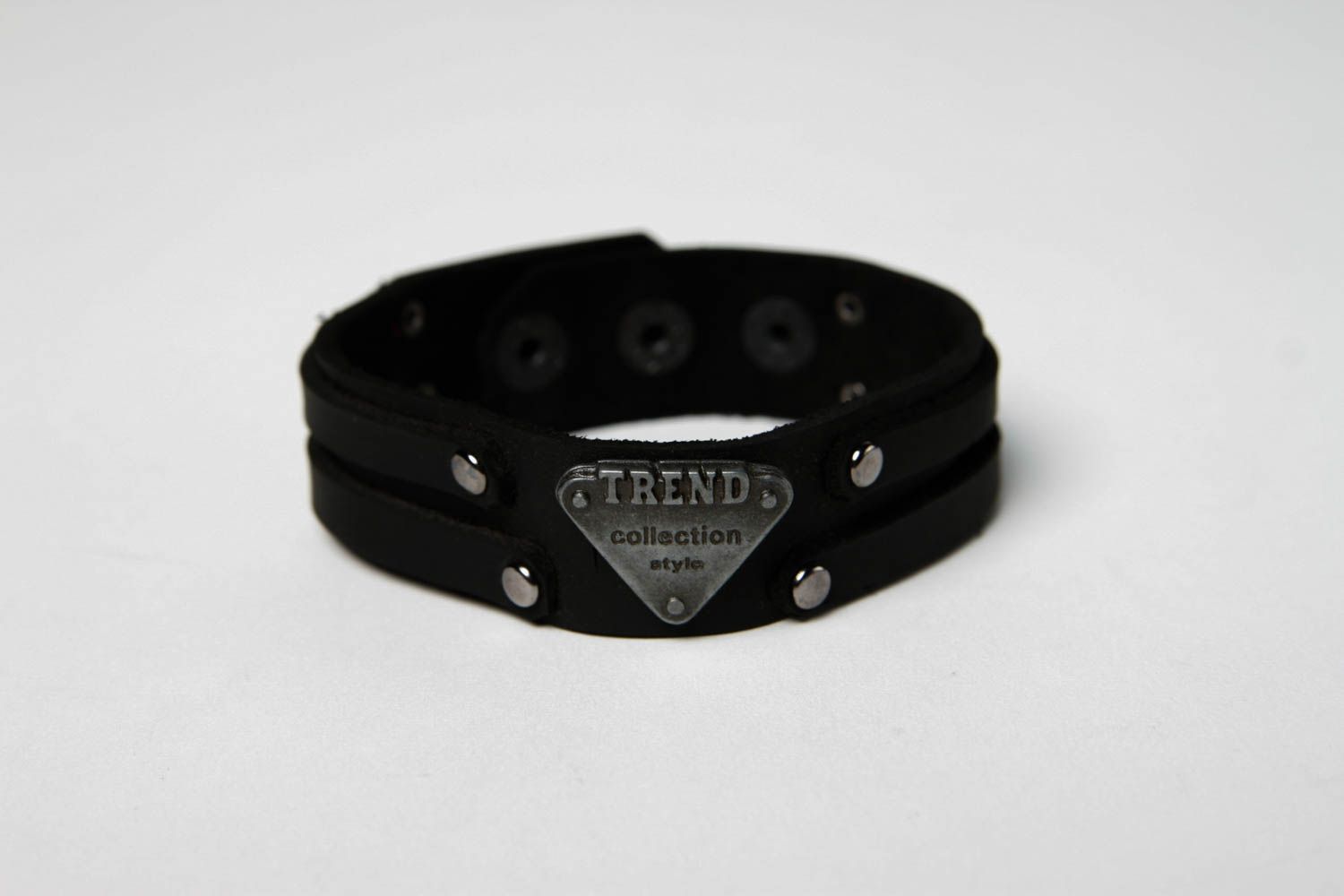 Bracelet cuir Bijou fait main original Accessoire tendance noir design cadeau photo 3