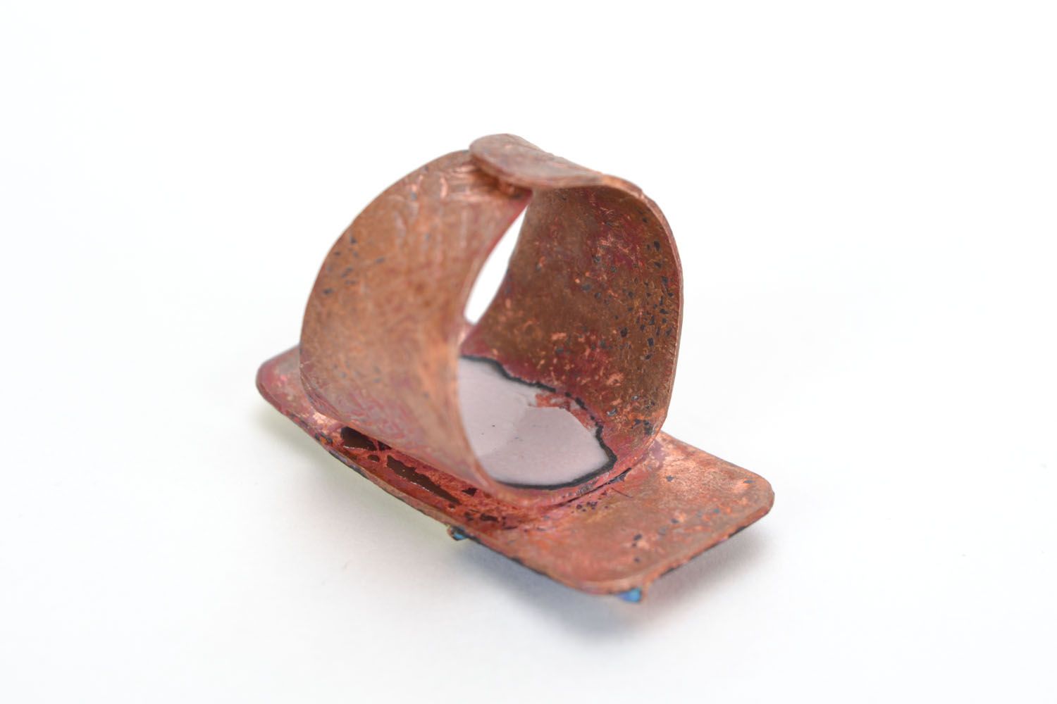 Copper ring with geometric pattern photo 4