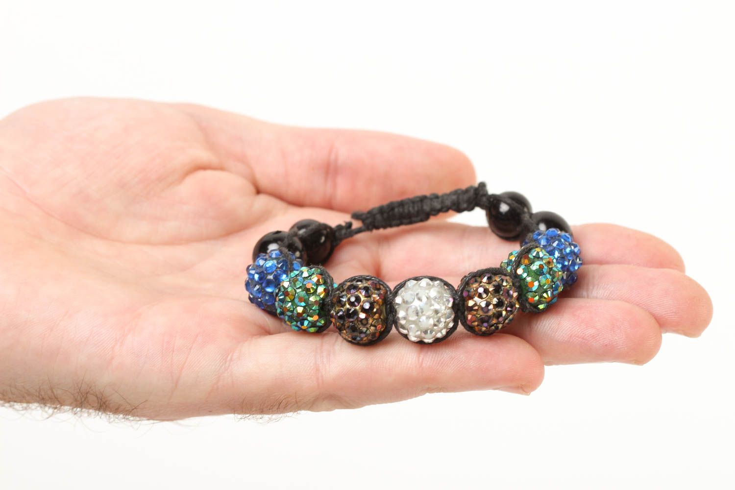 Handmade black wax strand cord bracelet with multicolor beads photo 6