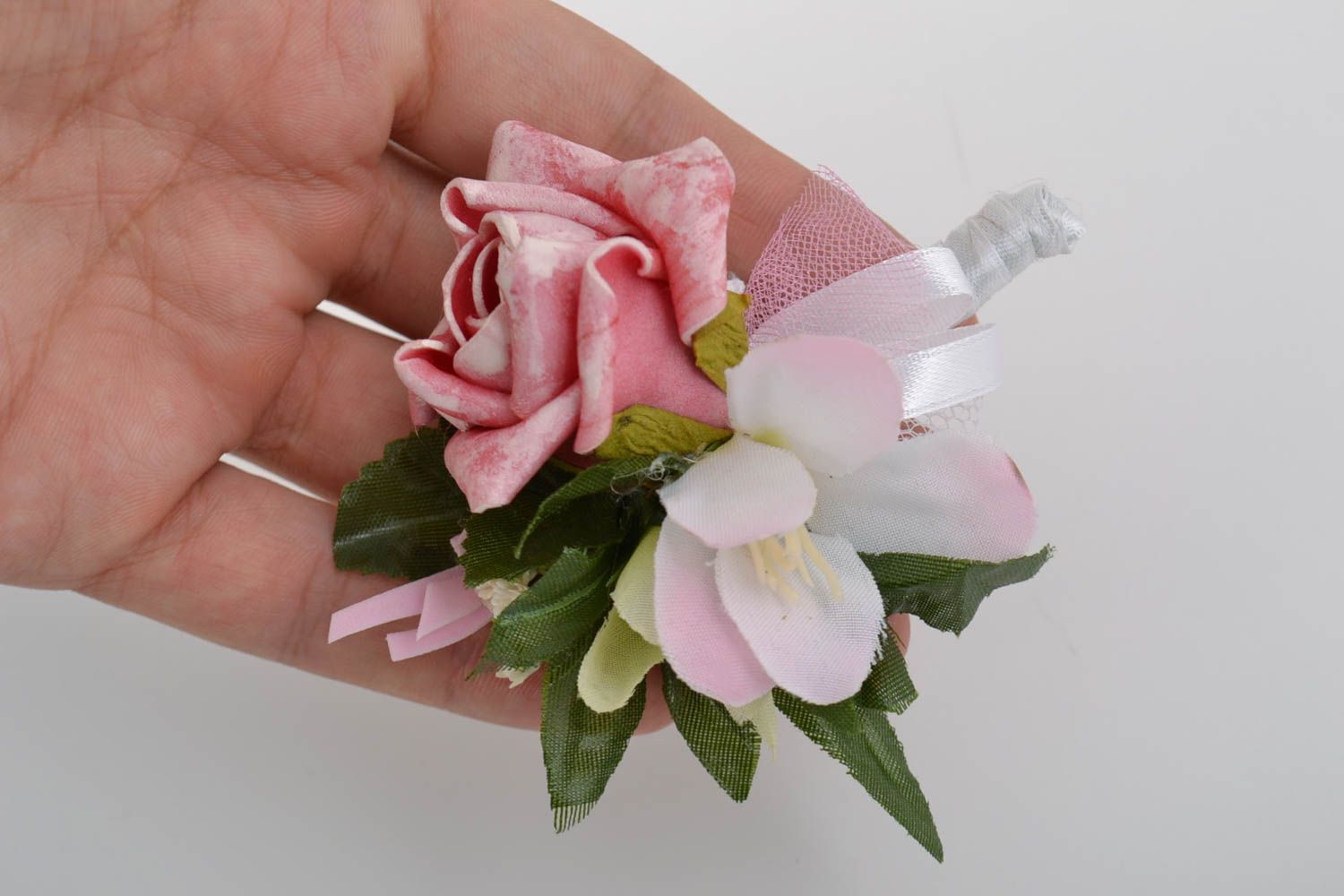 Искусственный розовый цветок для заколки или другого украшения ручной работы  фото 2