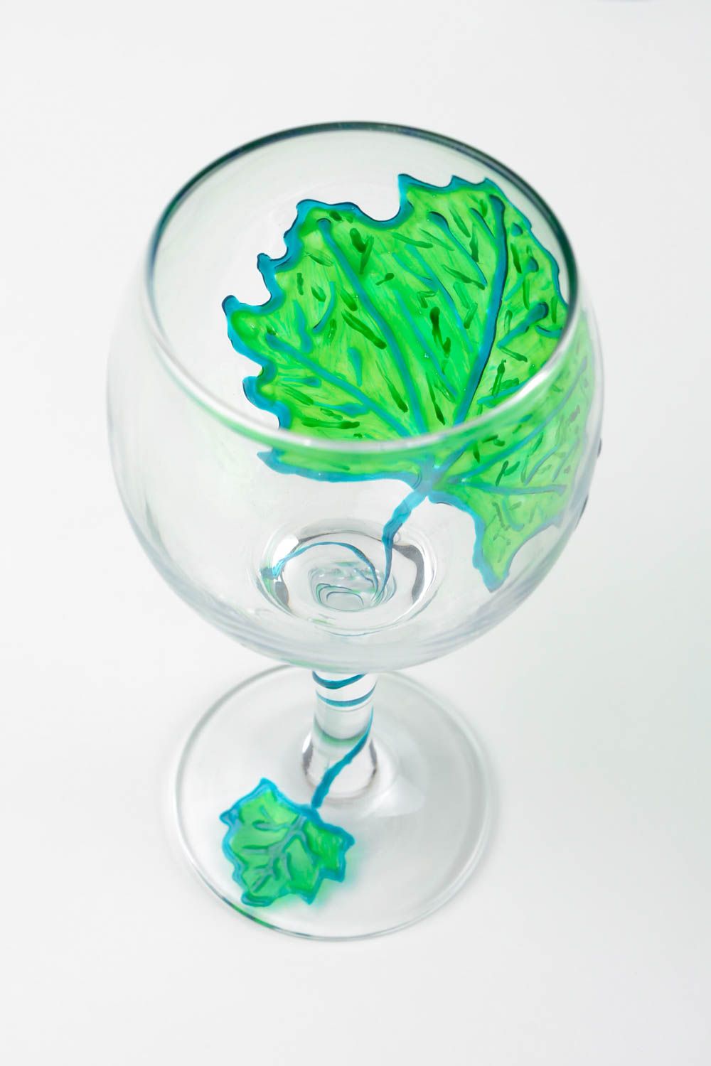 Bemaltes Glas handgemachtes Geschirr Trinkglas farbig Glas mit Fuß 250 ml grell foto 3