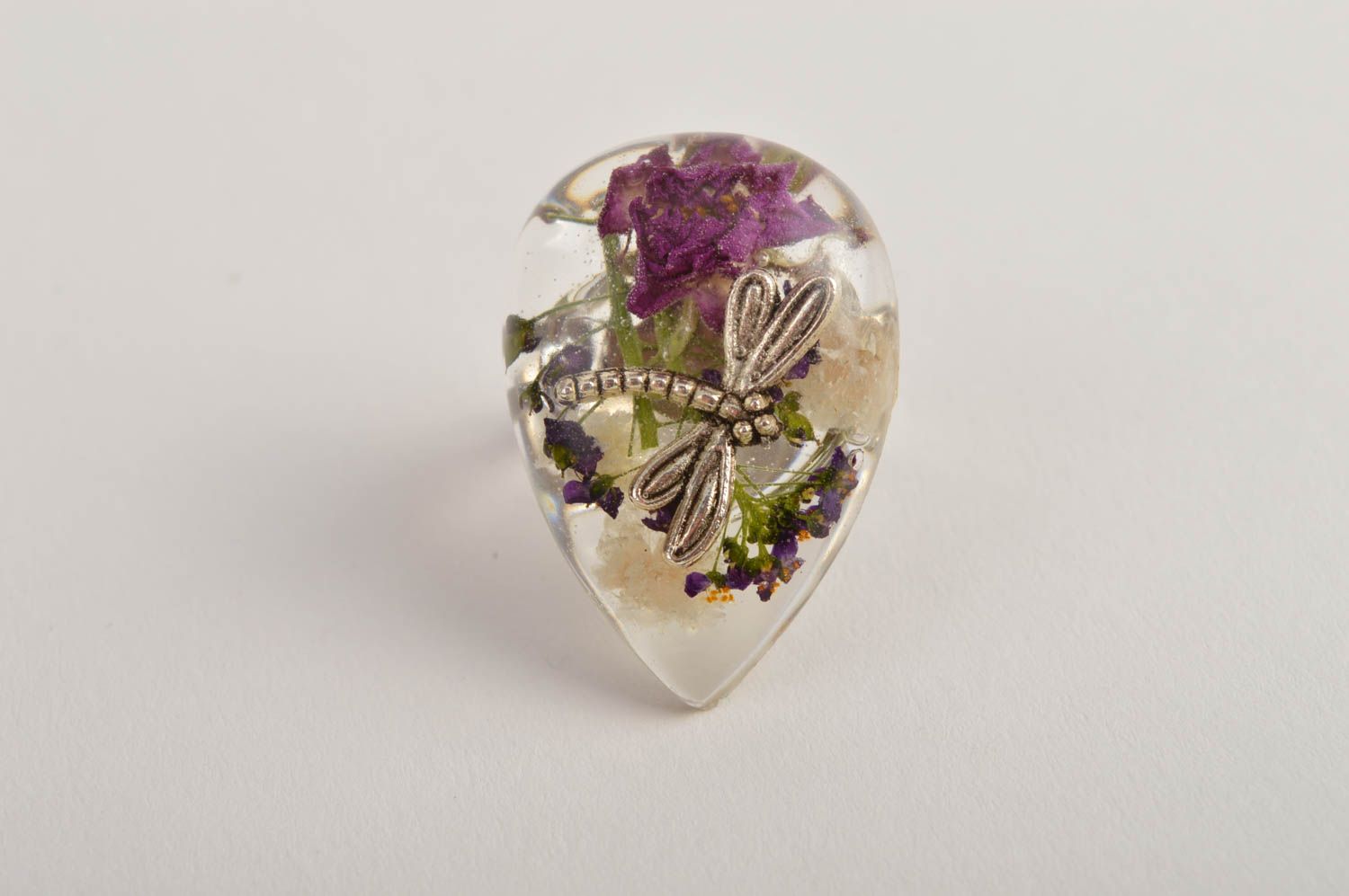 Кольцо ручной работы кольцо из эпоксидной смолы модное кольцо с цветами фото 4