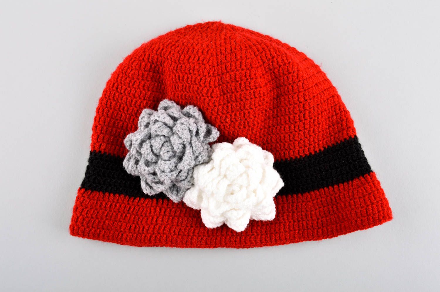 Bonnet rouge fait main Cloche chapeau tricoté fleurs Vêtement pour enfant  photo 5