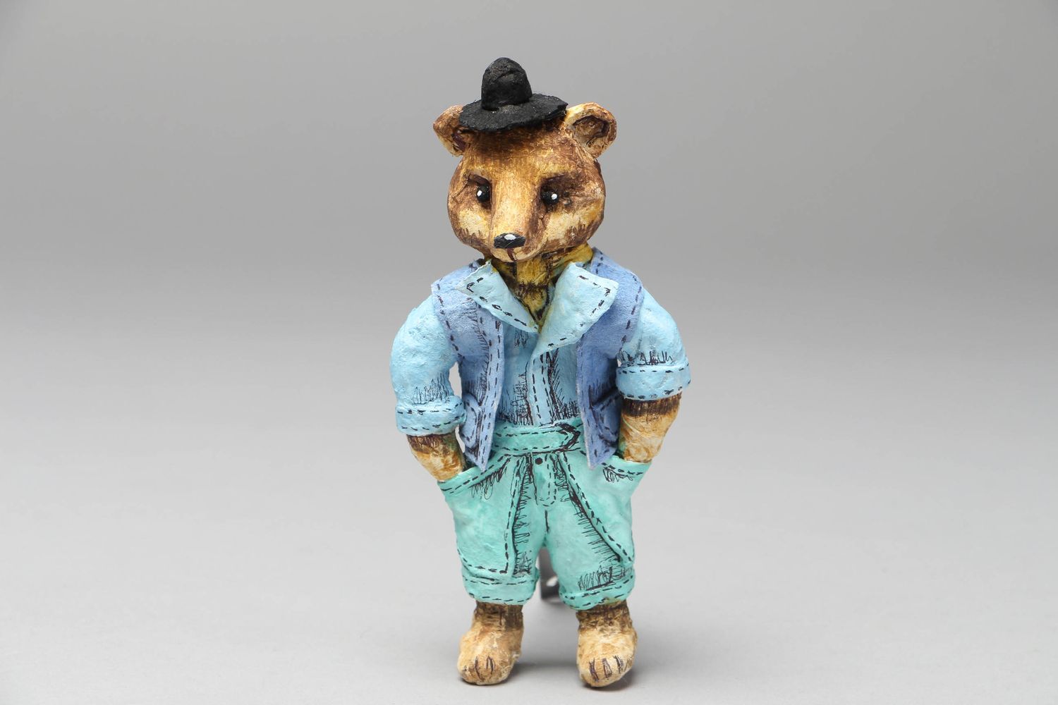 Фигурка игрушка из папье-маше в виде медвежонка фото 1