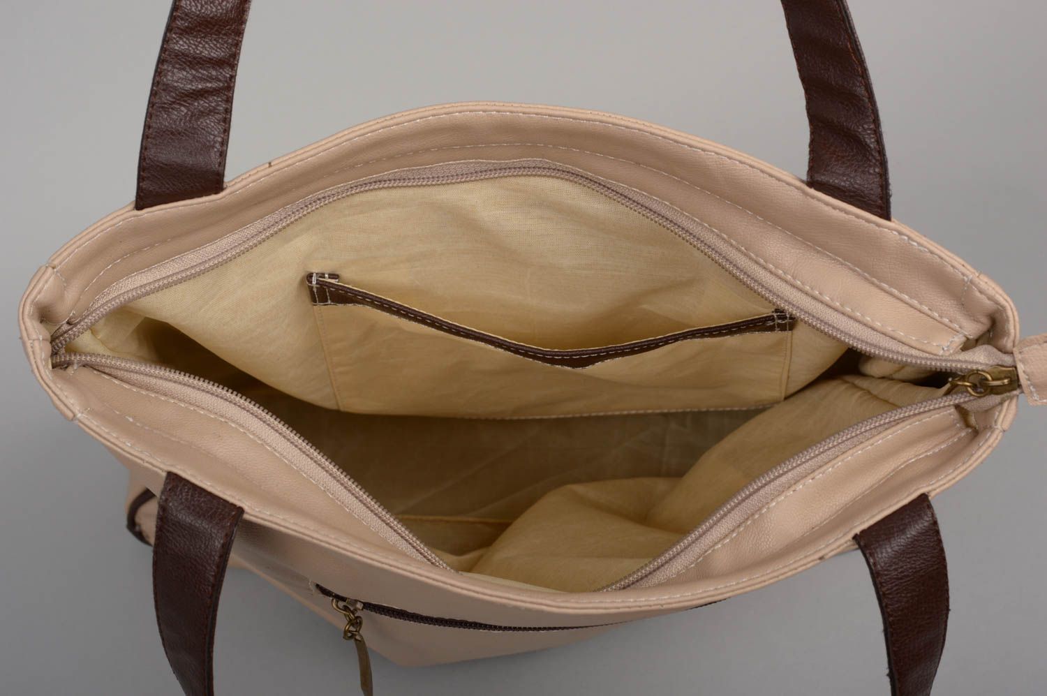 Handmade beige bag unusual female bag designer bag made of leatherette photo 3