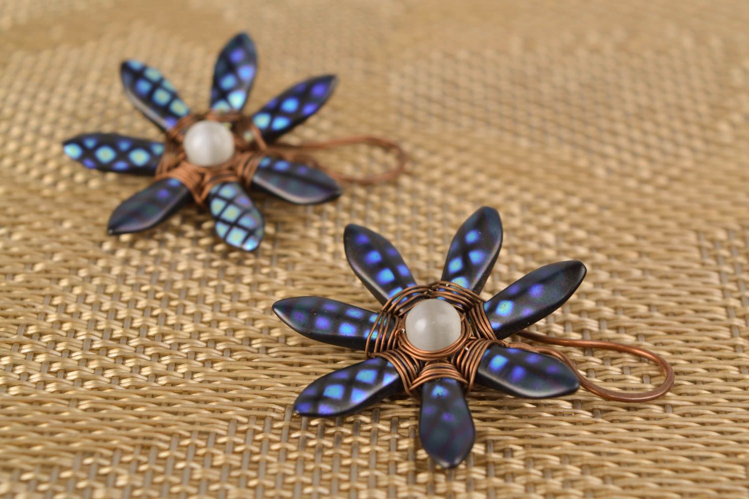 Handmade copper earrings Flowers photo 1