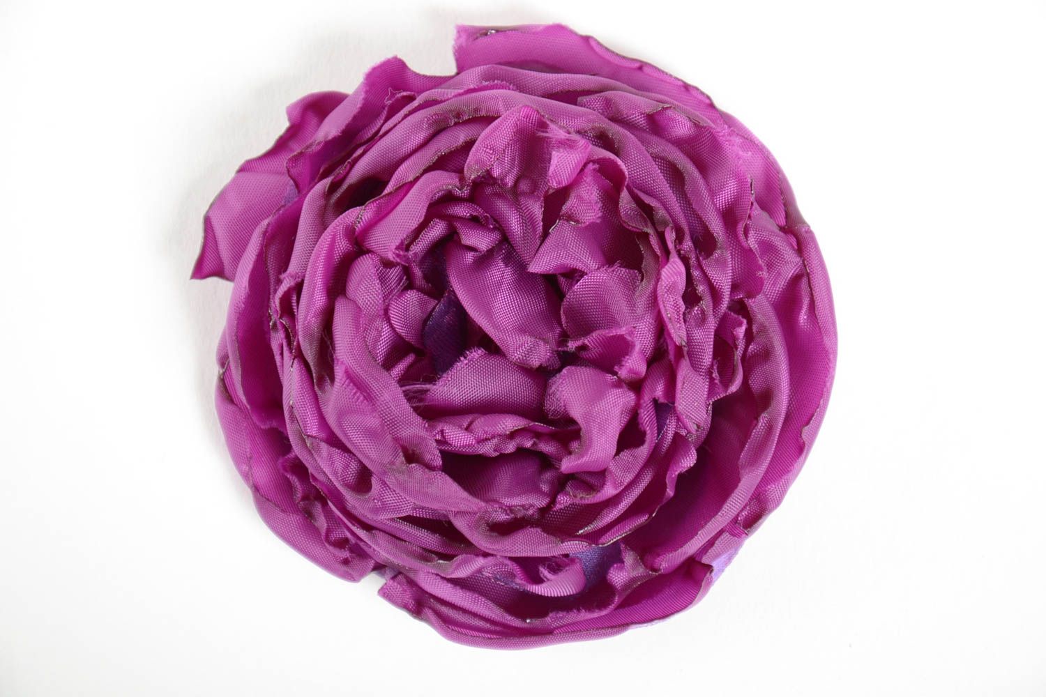 Broche fleur Bijou fantaisie fait main Accessoire femme violet en tissu photo 4