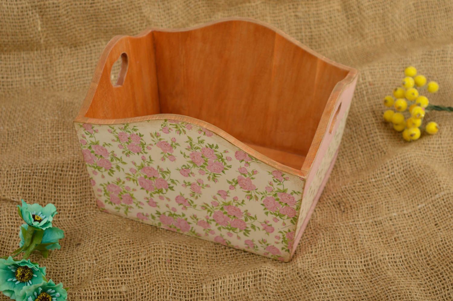 Aufbewahrung Korb handmade Deko Holz Kiste Box aus Holz in Decoupage Technik foto 1