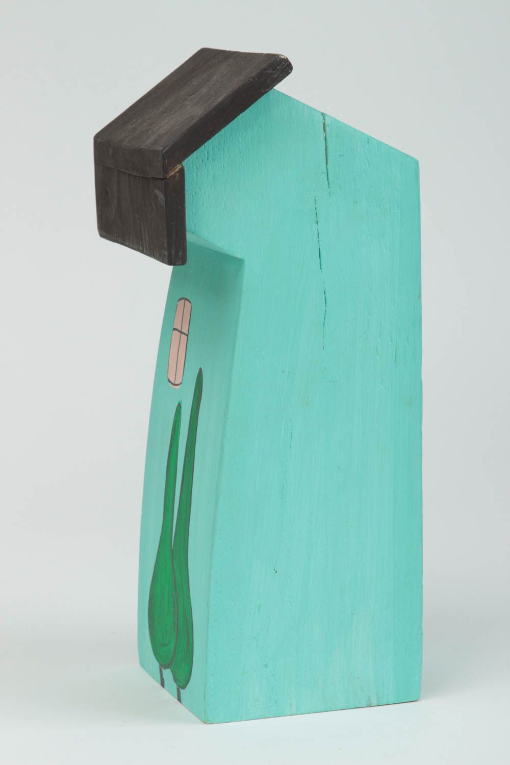 Maisonnette en bois fait main Petite statuette bleu clair Déco intérieur photo 3