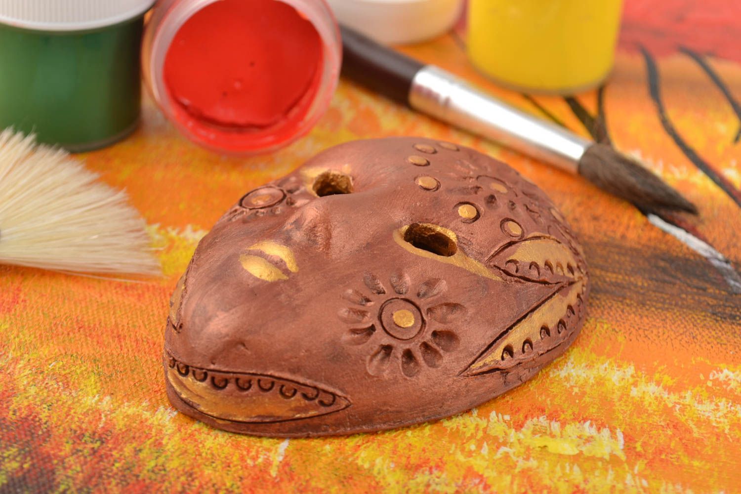 Keramik Kühlschrankmagnet Maske in Braun handgemacht für Küchen Dekoration  foto 1