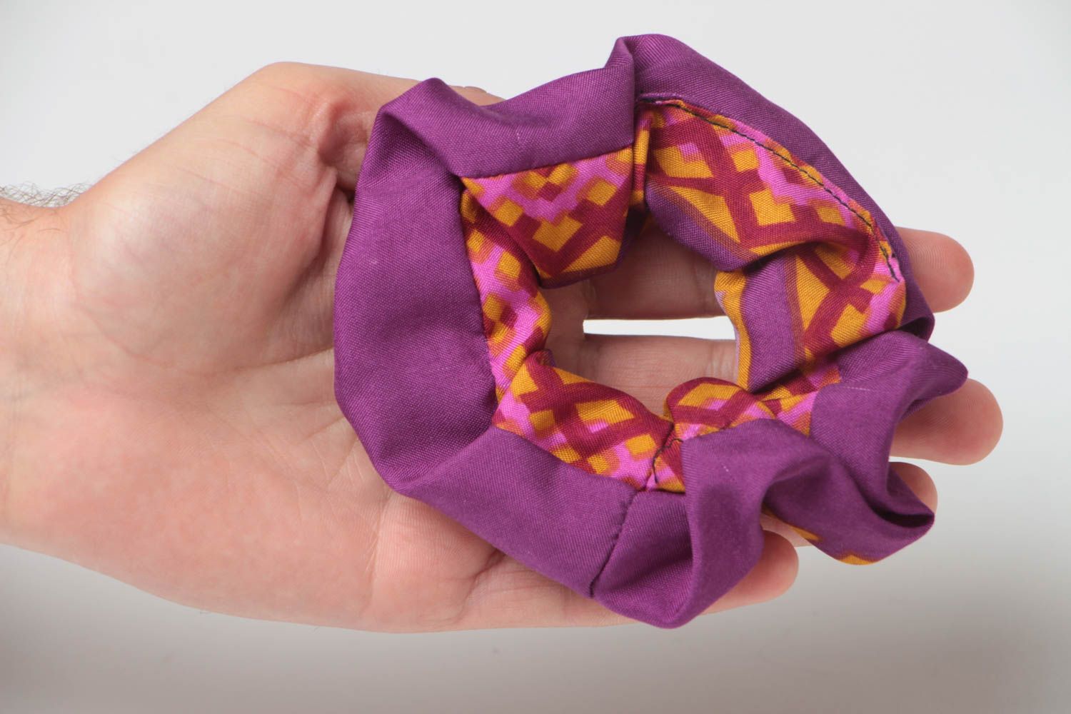 Handmade small fabric decorative hair band in violet color palette photo 5