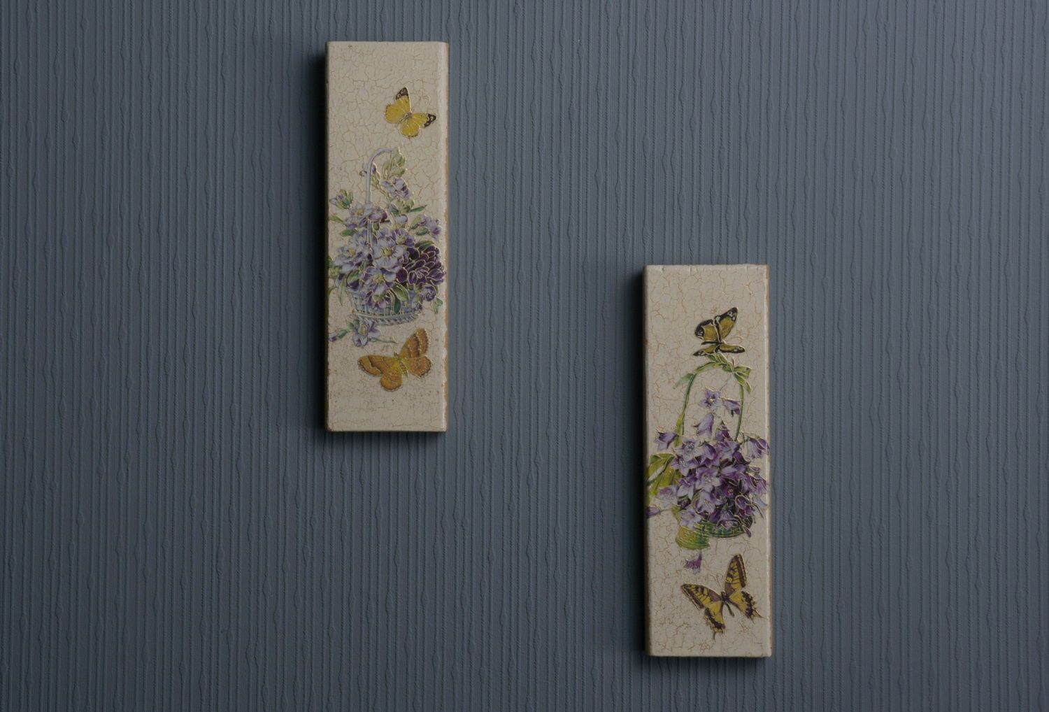  2 pannelli di legno fatti a mano arazzi in legno decorazione da parete d'autore foto 5