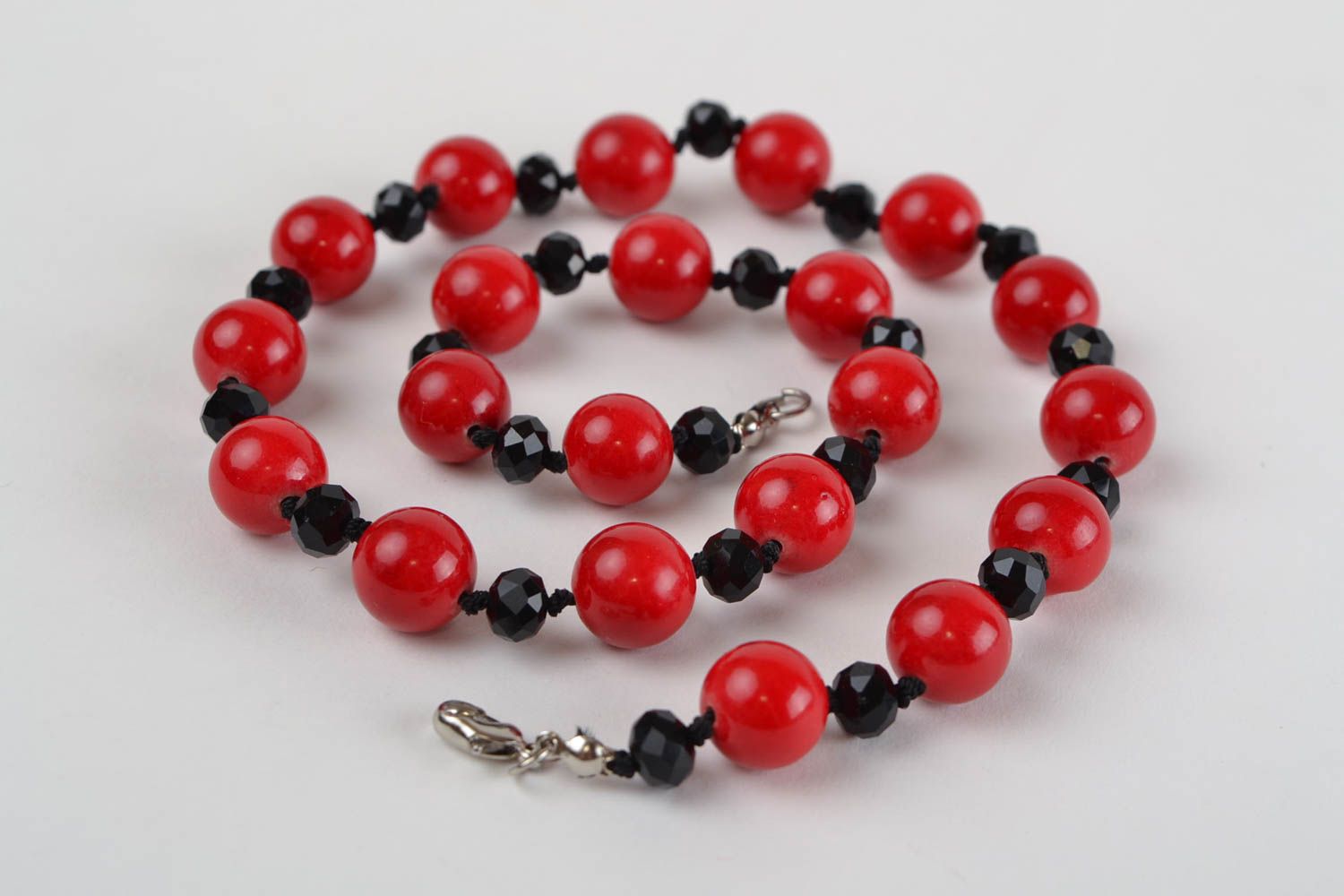 Handmade beautiful red and black necklace made of Czech beads for girls photo 4