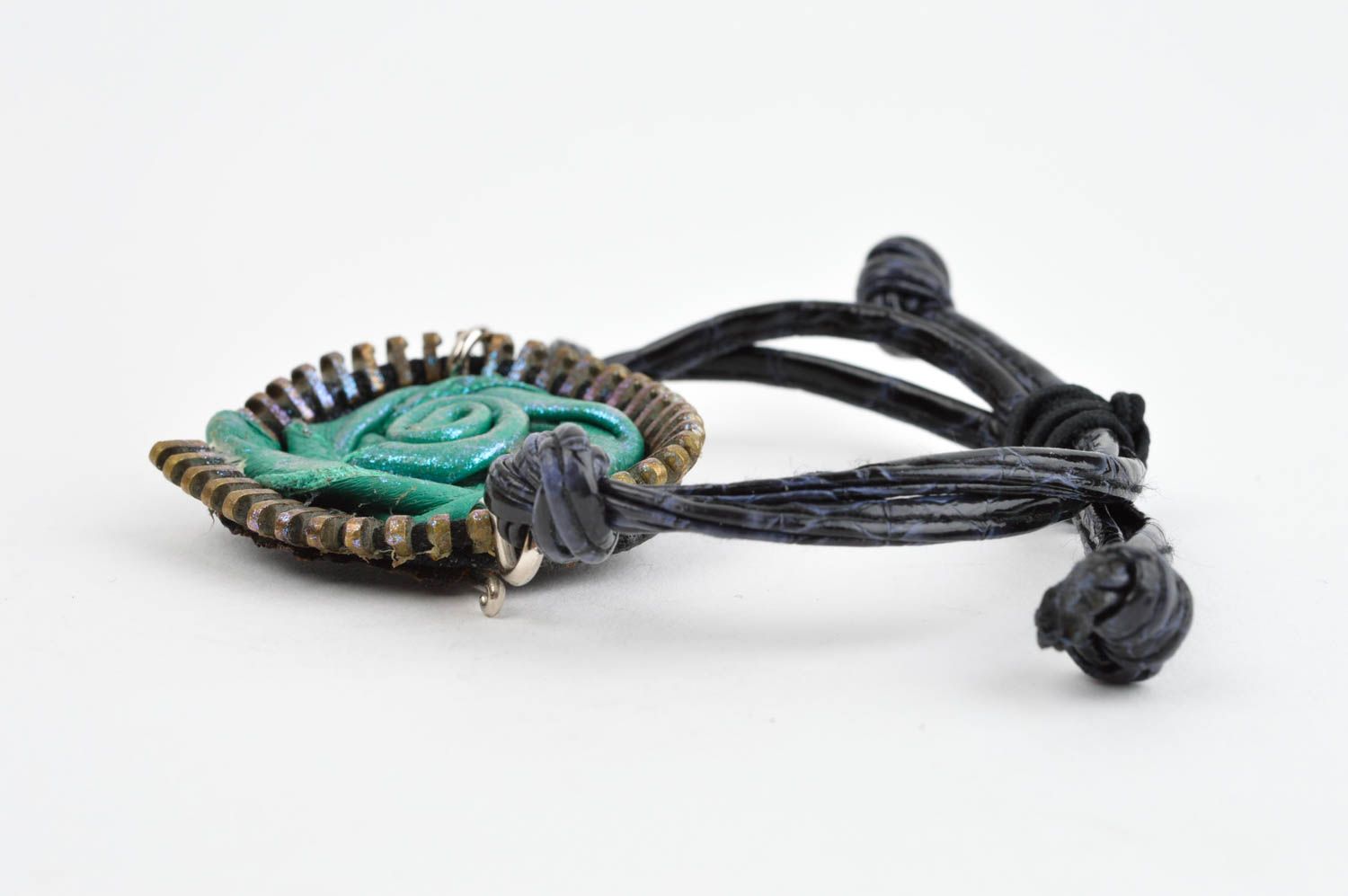 Bracelet cuir Bijou fait main avec fleur turquoise Accessoire design cadeau photo 2