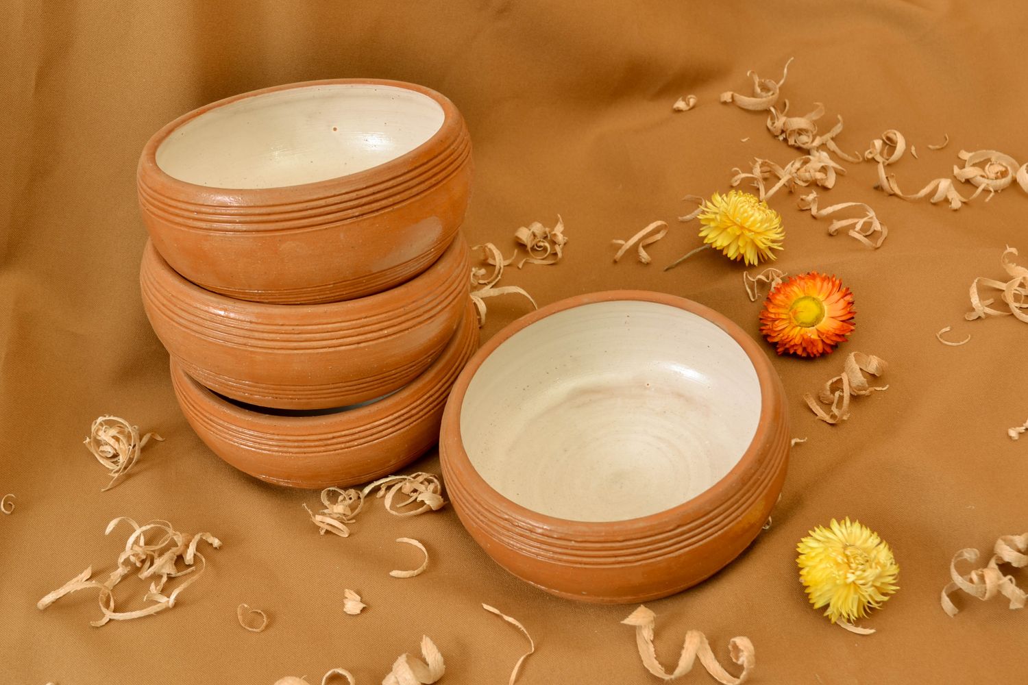 Set of handmade ceramic bowls 4 items 0,5 liters photo 1