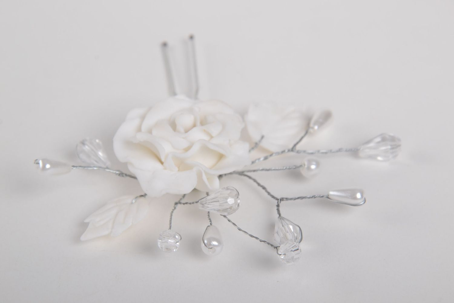 Blumen Haarnadel weiß handgemachter Schmuck Haar Accessoire aus Polymerton  foto 5